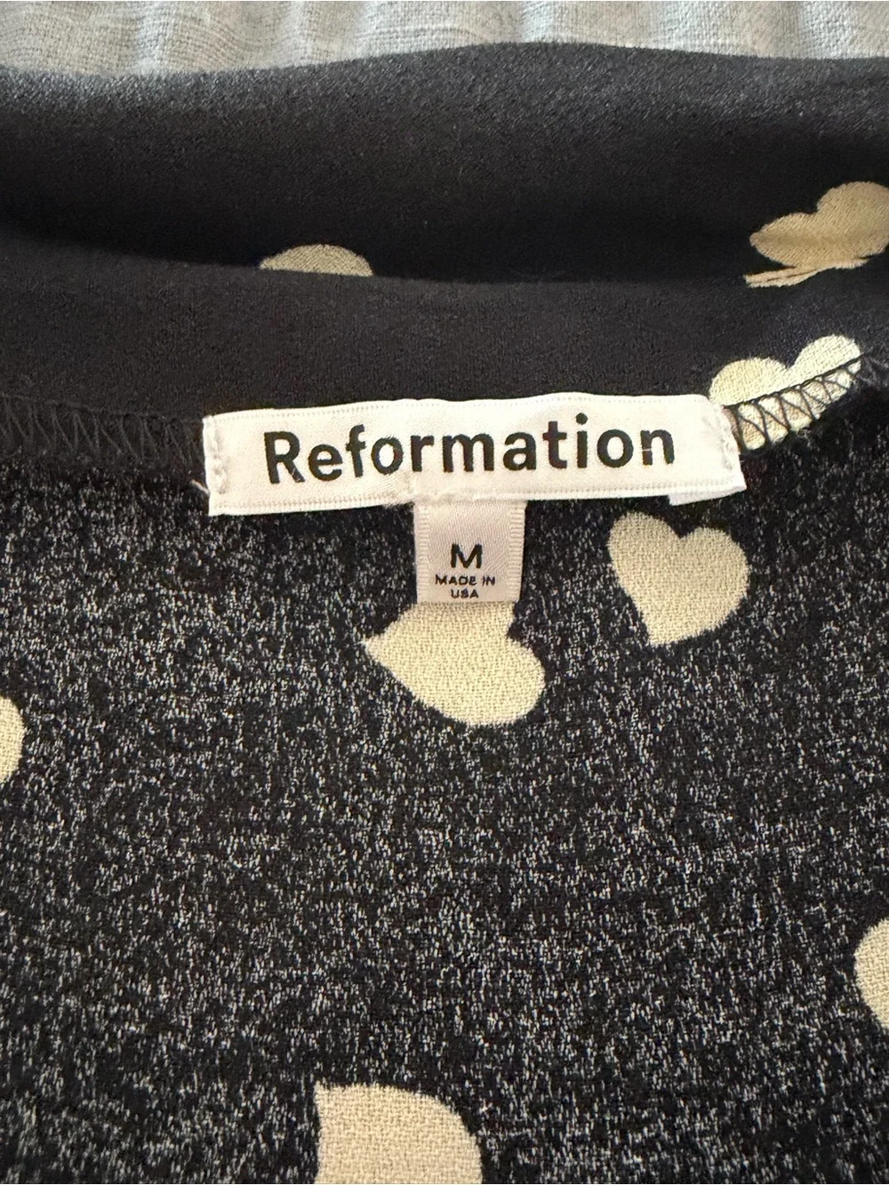 Reformation Black Heart-Print Tie-Neck Blouse